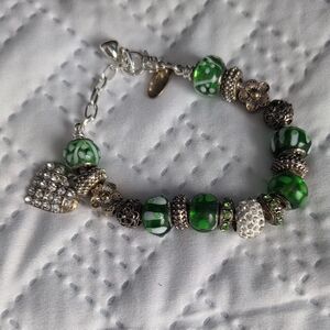 Green and Silver Beaded Bracelet